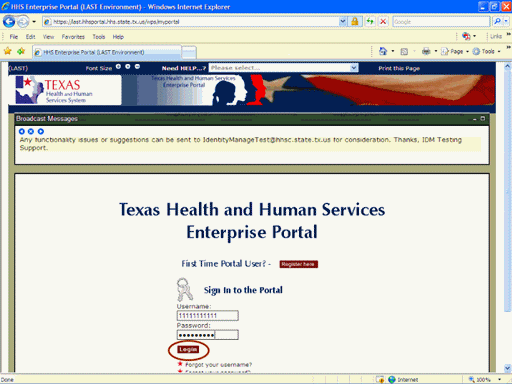 Screenshot of Enterprise Portal Login page